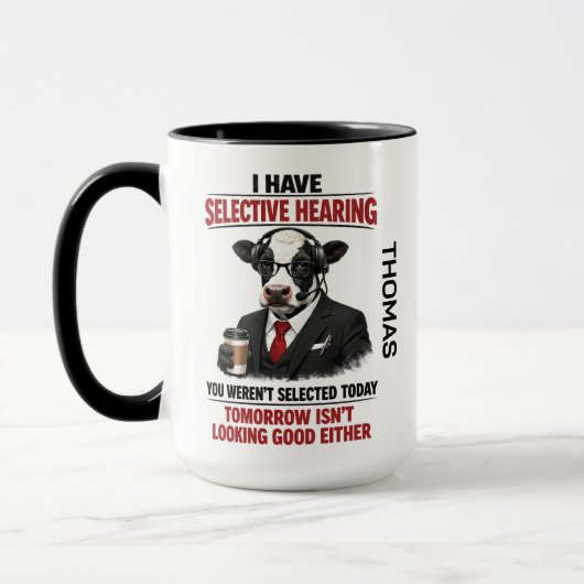 Tasse vache Ouïe Sélective | Drôle de Collègue de (Gauche)
