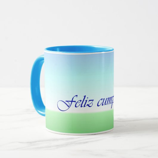 Tasse vert-bleu de sonnerie d'anniversaire (Devant gauche)