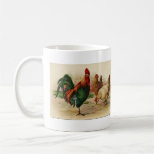 Tasse vintage de coq et de poulet de pays
