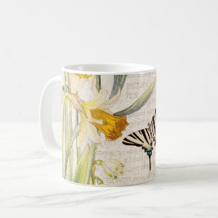 Tasse vintage de fleur de narcisse de papillon de