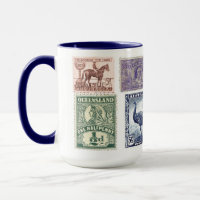 Tasse vintage de timbres-poste du Queensland,