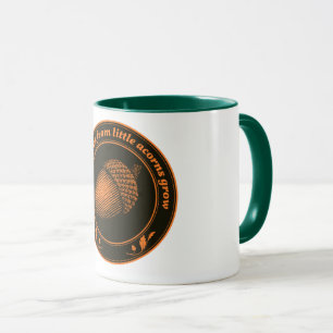 Tasse vintage orange noir avec proverbe chêne glan