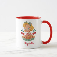 Tasse Vintage Retro Fille Tarte aux Cerises