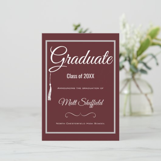 Tassel Afstuderen Aankondiging Grey en Maroon (Staand voorkant)