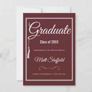 Tassel Afstuderen Aankondiging Grey en Maroon