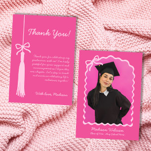 Tassel & Bow Roze Afstudeerder Foto 2025 Afstudere Bedankkaart