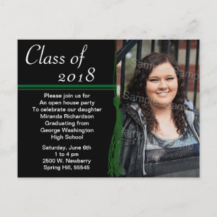 Tassel Green & Black Graduation Party Faire-part
