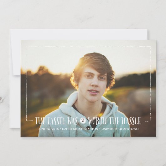 Tassel mérite le Hassle dans White Grad Faire-part (Devant)