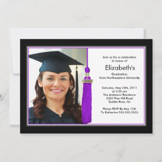 Tassel Photo Afstuderen Invitation Black & Paars Kaart
