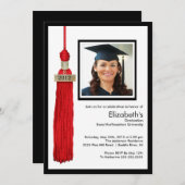 Tassel Photo Afstuderen Invitation Red & White Kaart (Voorkant / Achterkant)