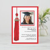 Tassel Photo Afstuderen Invitation Red & White Kaart (Staand voorkant)