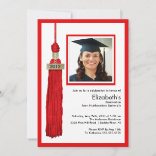 Tassel Photo Afstuderen Invitation Red & White Kaart