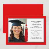 Tassel Photo Afstuderen Invitation Red & White Kaart (Voorkant / Achterkant)