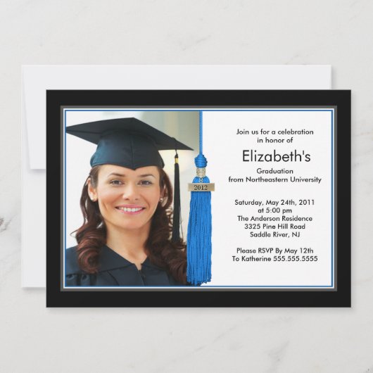 Tassel Photo Graduation Invitation Black & Blue (Devant)