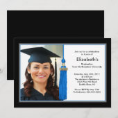 Tassel Photo Graduation Invitation Black & Blue (Devant / Derrière)