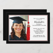 Tassel Photo Graduation Invitation Black & Red (Devant / Derrière)