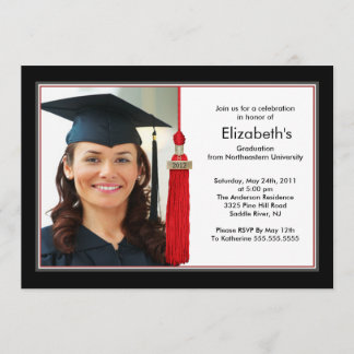 Tassel Photo Graduation Invitation Black & Red