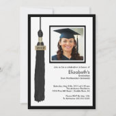 Tassel Photo Graduation Invitation Black & White (Devant)