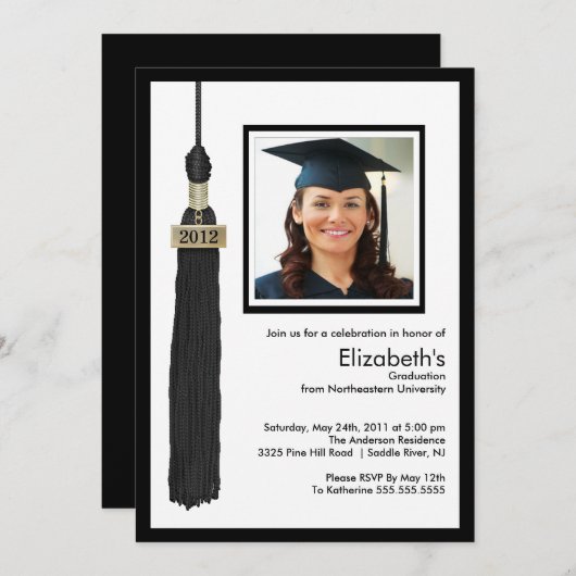 Tassel Photo Graduation Invitation Black & White (Devant / Derrière)