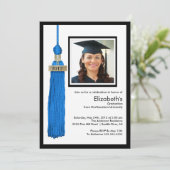 Tassel Photo Graduation Invitation Bleu & Blanc (Debout devant)