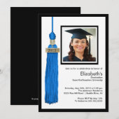 Tassel Photo Graduation Invitation Bleu & Blanc (Devant / Derrière)