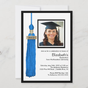Tassel Photo Graduation Invitation Bleu & Blanc