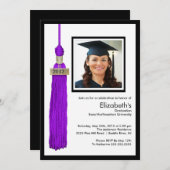 Tassel Photo Graduation Invitation Purple & White (Devant / Derrière)