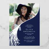 Tassel Photo Navy Silver Graduation Party Folie Uitnodiging (Voorkant)