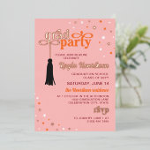 Tassel & Stars Roze Retro Script Afstudeerder Part Folie Uitnodiging (Staand Voorkant)