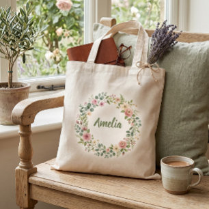 Tassen met bloemenkrans en eigen naam Naam naar