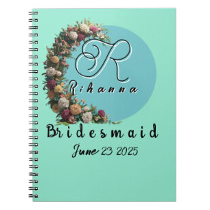 Tassen met turquoise bloemen en monogram Bruidsf Notitieboek