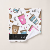 Tasses À Café, Haricots À Café, Coeurs, Votre Nom (Gant de toilette)