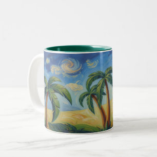 Tasses d'art de palmiers de style impressionniste