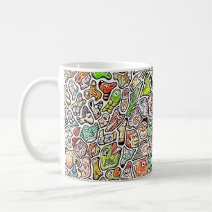 Tasses de café au crayon de couleur de visages de