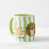 Tasses de café avec nom et rayures ondulées vertes (Devant gauche)