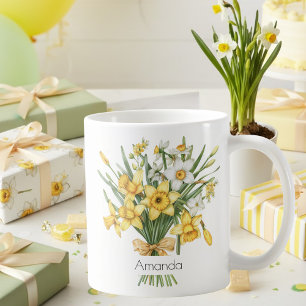 Tasses de café d'anniversaire de mars jonquilles j
