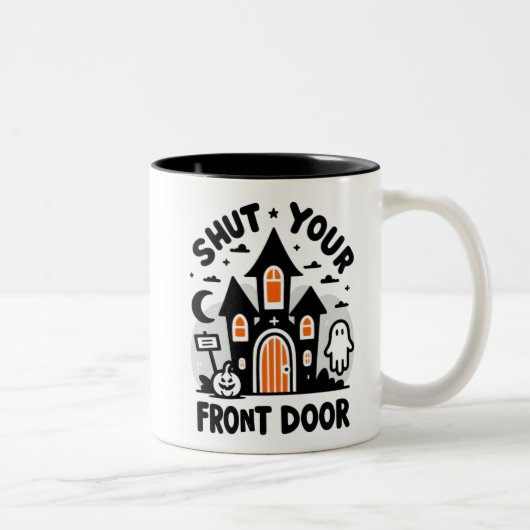 Tasses drôles de château hanté – “Fermez votre por (Droit)
