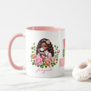 Tasses Roses de Thé Positivité Fille Afro-Américai