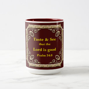 Taste & Zie dat de Heer goed is. Psalm 34:8 rood Tweekleurige Koffiemok
