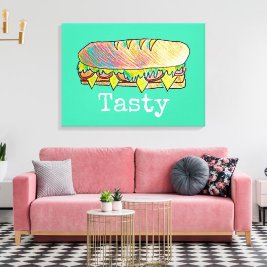 Tastte onderbroodje schattig eten canvas afdruk (Insitu (Woonkamer))