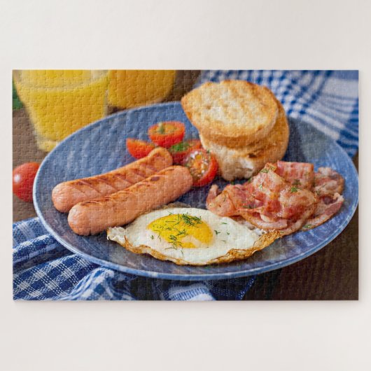 Tasty Breakfast Bacon Eggs Food Rustic Legpuzzel (Horizontaal)