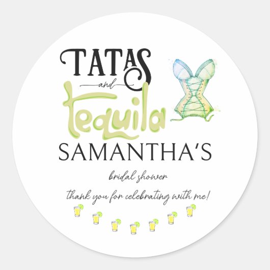 Tatas & Tequila Bruiloft Feest Fiesta Bruidsfeestj Ronde Sticker (Voorkant)