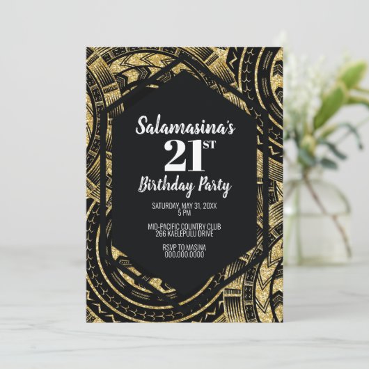 Tatau Zwart en Glitter Diamond Uitnodiging (Staand voorkant)