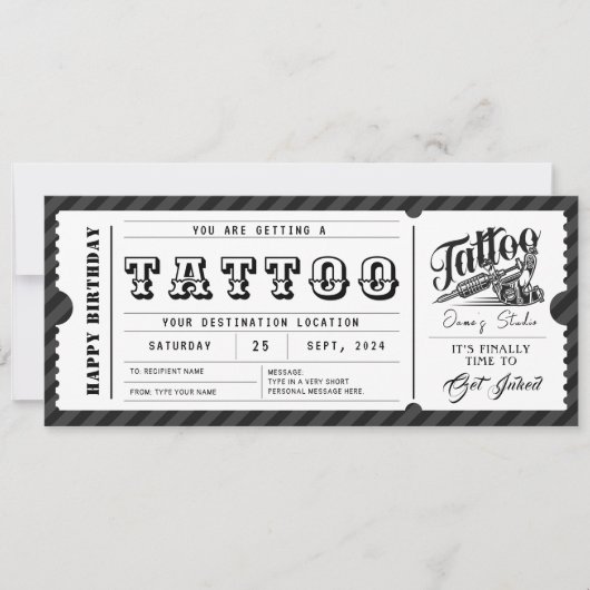 Tatoeage cadeaukaart certificaat bon kaart (Voorkant)