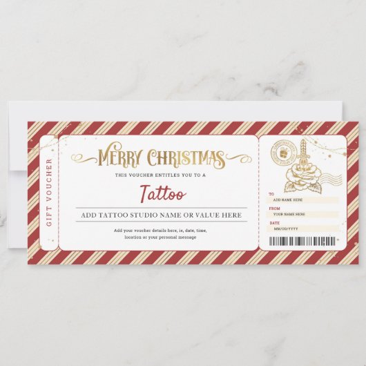 Tatoeage Get Inked Cadeaubon Kerst Ticket Kaart (Voorkant)