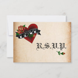 Tatoeage Hart en Roos Huwelijk RSVP Kaarten Kaartje