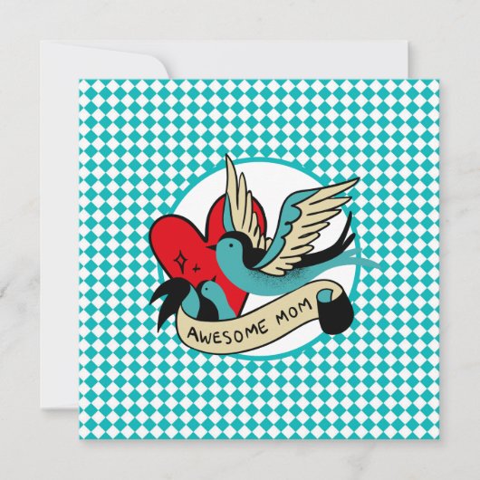 Tatoeage met Awesome Mom en Harlekijn Moederdag Kaart (Voorkant)
