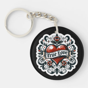 Tatoeage Sticker Stijl Artistiek Echte Liefde Hart Sleutelhanger