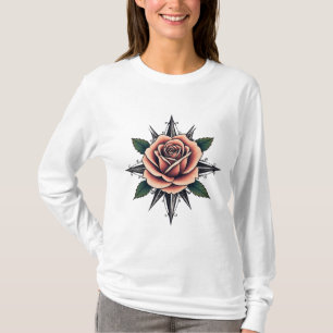 Tatoeage stijl roos kompas T-shirt ontwerp