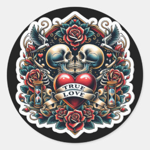 Tatoeage van echte liefde Skelet Hart Trouwdag Ronde Sticker